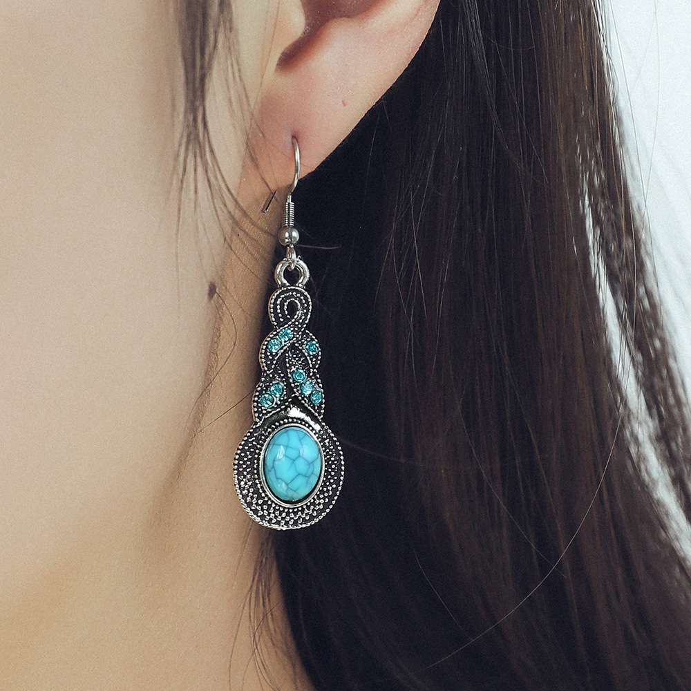 Vintage Bohemian Style Turquoise Diamond Accented Earrings for Women New Arrival Versatile Stylish Jewelry