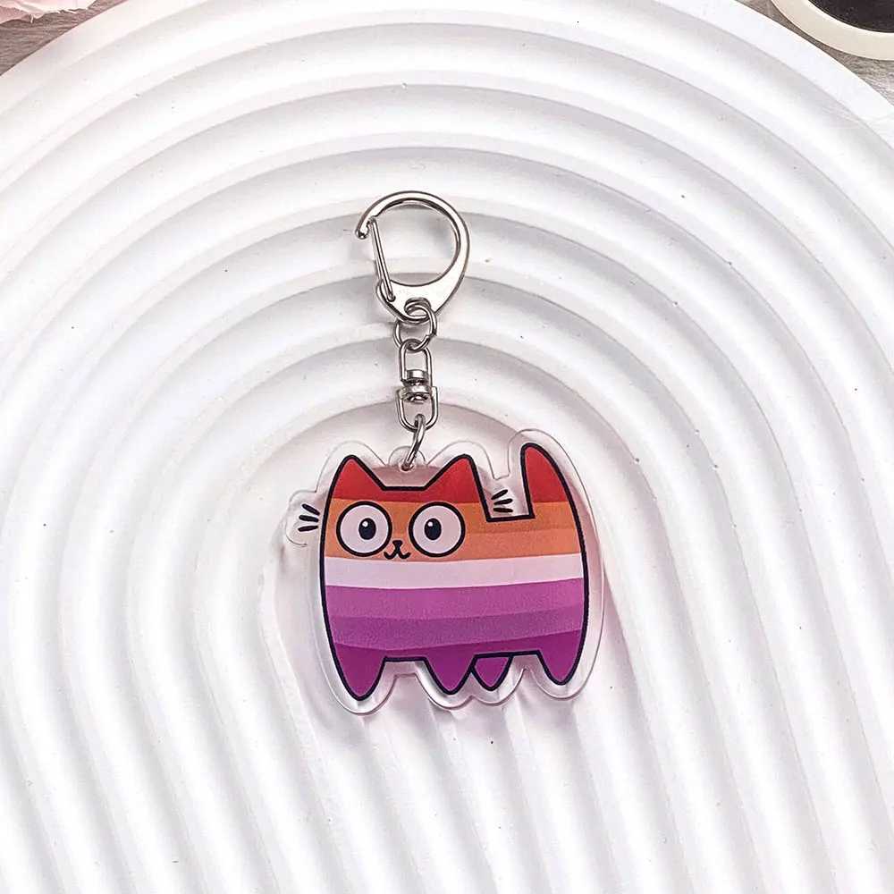 Colorful Cat Acrylic Car Keychain Accessories Bag Charm Cute Cartoon Funny Student Backpack Pendant Keyring Gifts For Friends G250802