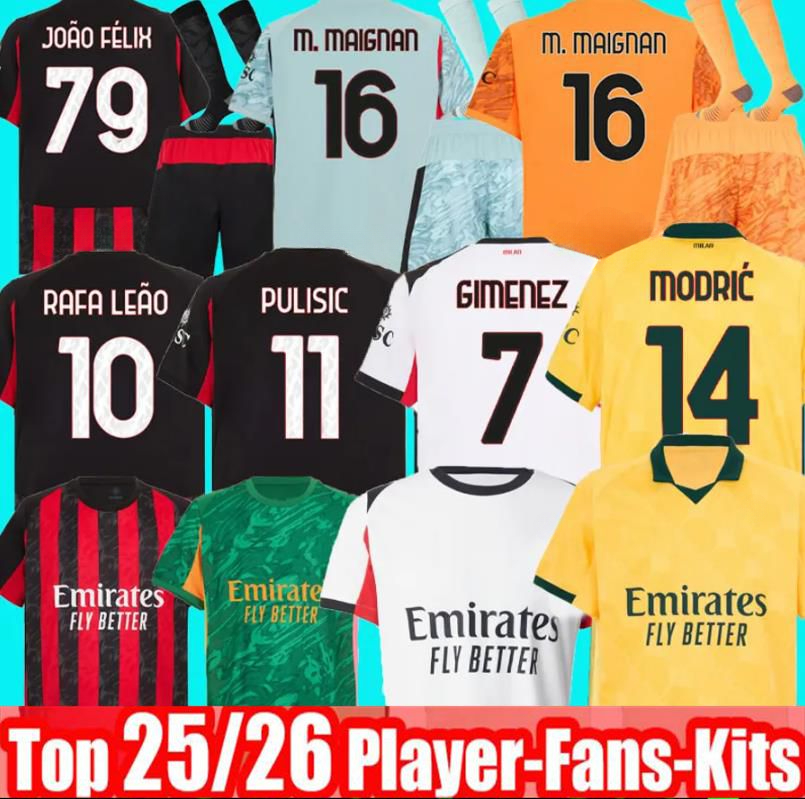 25 26 Maglia MilAn GIROUD 125 Year RAFA LEAO PULISIC Soccer Jersey Kid Kit long sleeve Home Away 3rd Football Shirts Calcio Maillot TOMORI THEO Pleasures Fourth AC