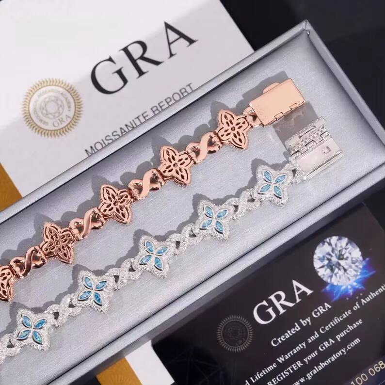 Hot Sale Real VVS Moissanite Clover Leaf Bracelet 925 Sterling Silver Infinity Link Iced Out Moissanite Bracelet for Men Women