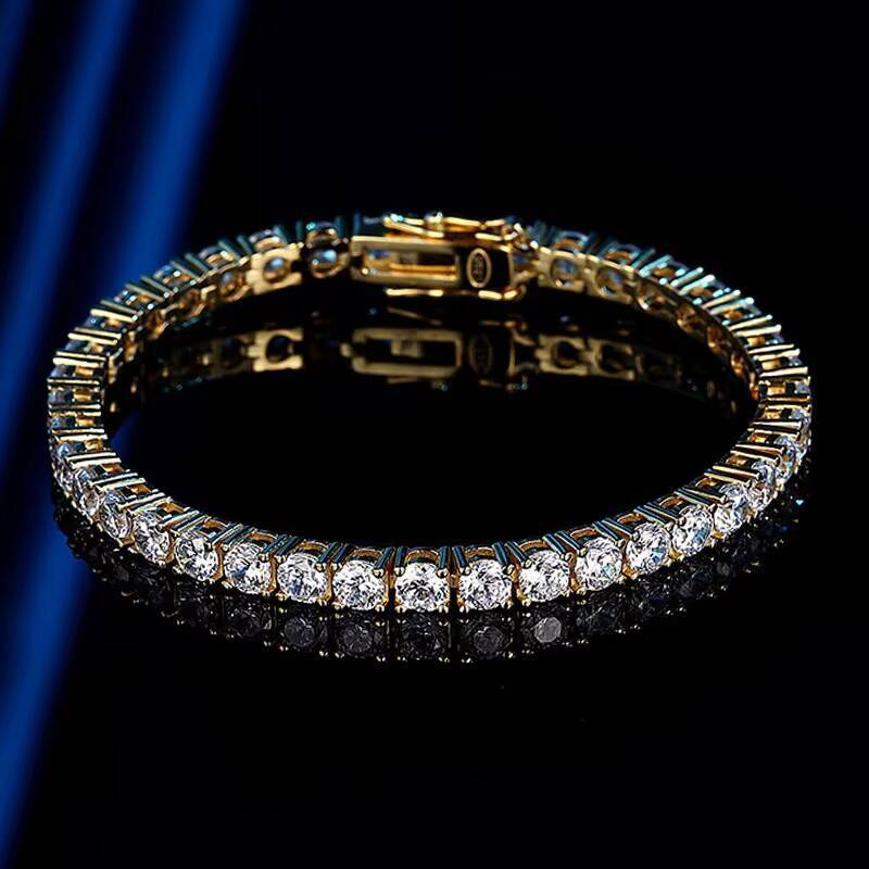 925 Sterling Silver White Gold Plated Round Brilliant Cut Moissanite Tennis Chain Bracelet for Women 4MM Moissanite for Gifts