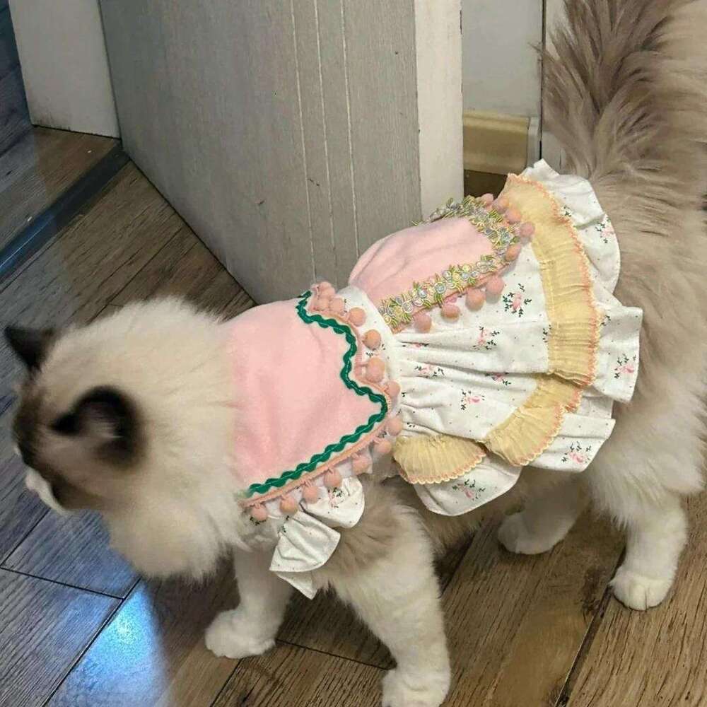 Pet Cat Elegant Style Spring and Autumn Double Layer Princess Small Dog Clothes Dress
