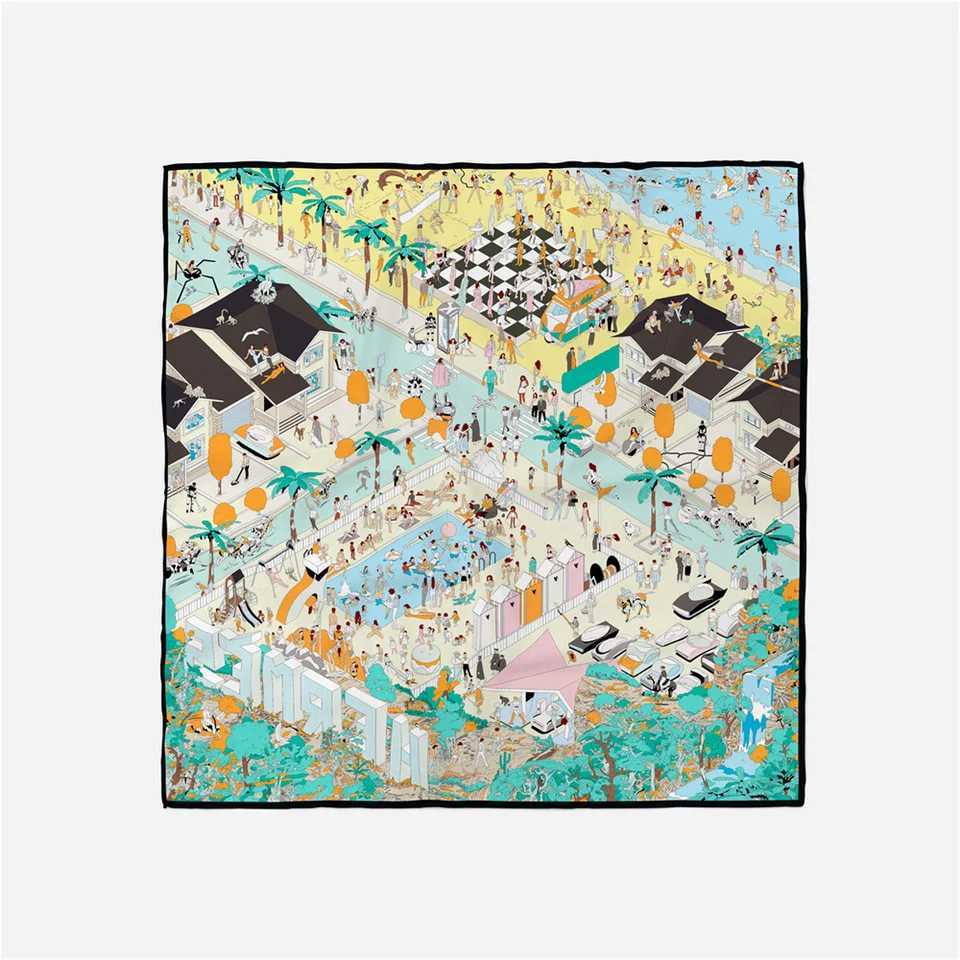 100% Twill Silk Scarf Wen Resort Print Square Scarves Wraps Bandana Small Hijab Silk Foards Tie Band Neckerchief 53CM X250804