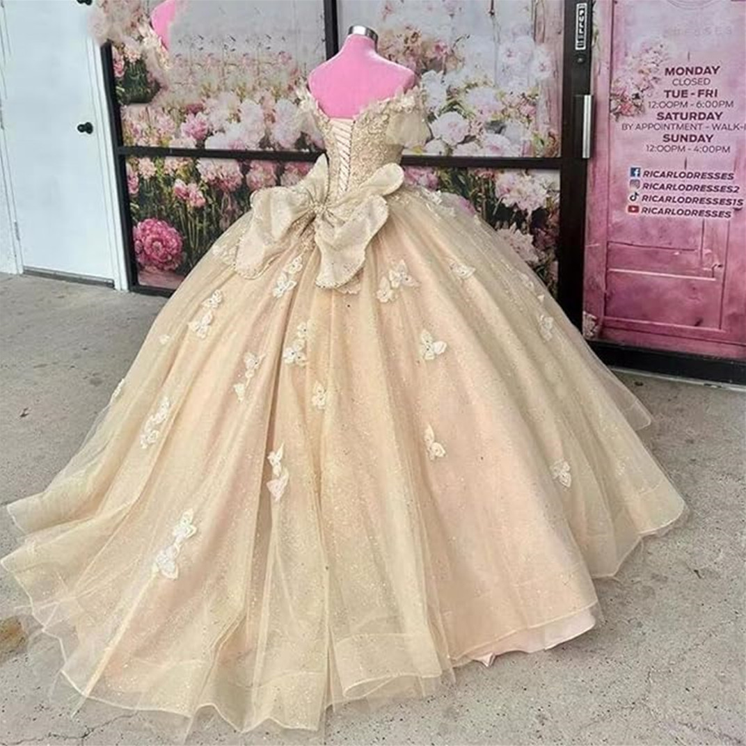 Light Pink Quinceanera Dresses with 3D Floral Applique Tulle Sweep Train Off the Shoulder Beaded Pleats Sweet 15 16 Birthday Ball Gown Custom Made