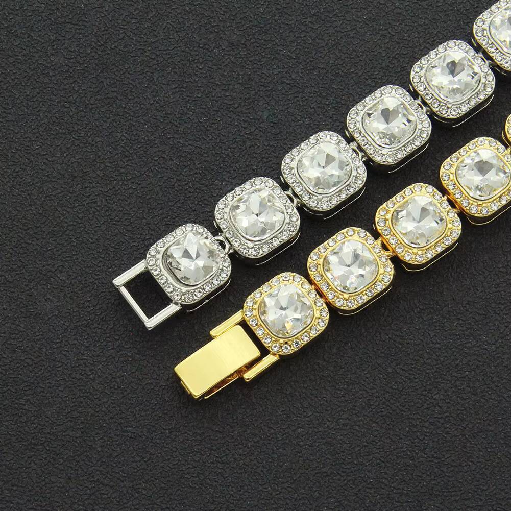 Hip Hop Iced Out Square CZ Diamond Tennis Cuban Link Chain Jewelry Trendy Gold Plated Bling Tennis Choker Necklace for Women Men