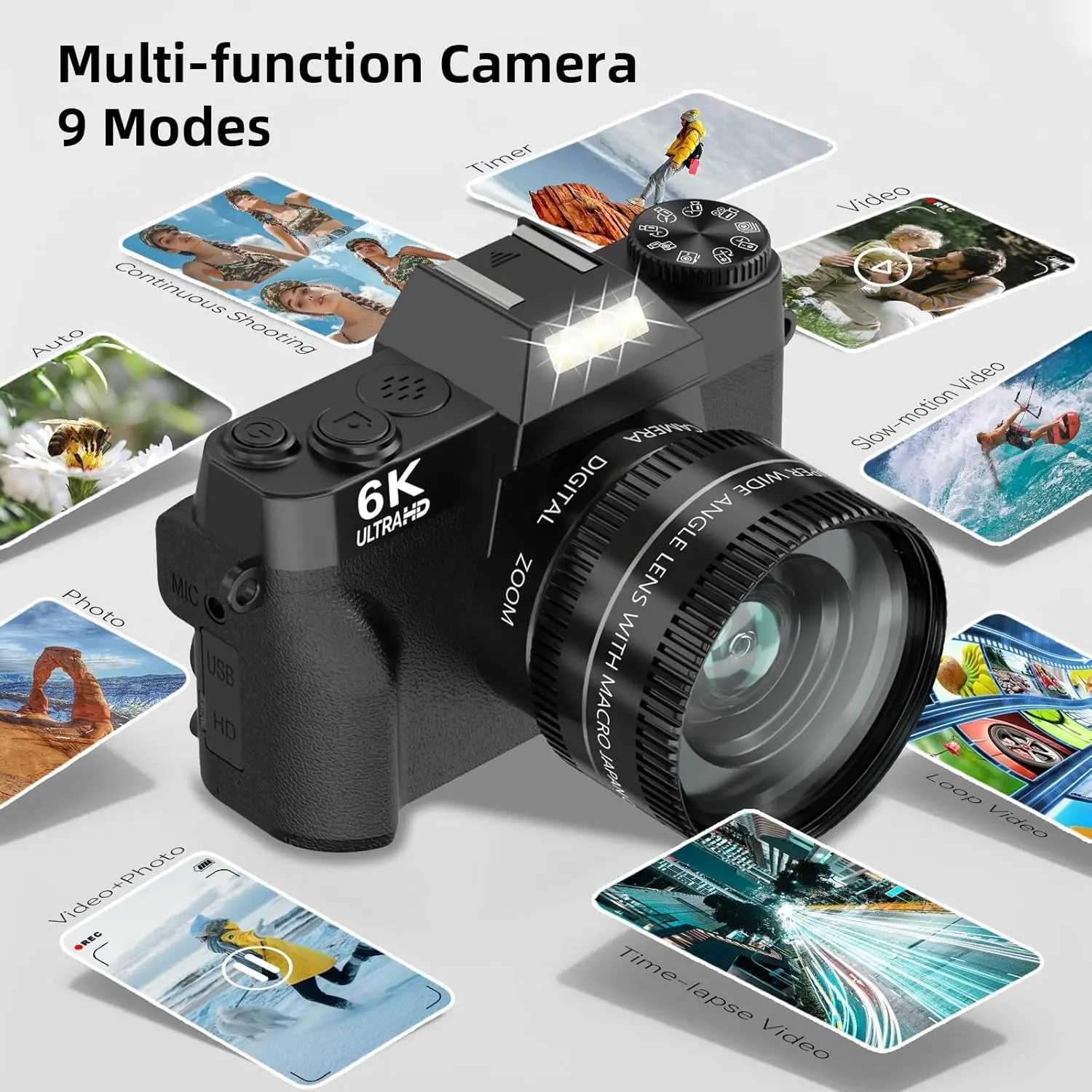 6K Digital Photography Camera Video Autofocus Anti-Shake 64MP Vintage Vlog Recorder YouTube 180 Flip Screen WiFi Webcam Camera X250804