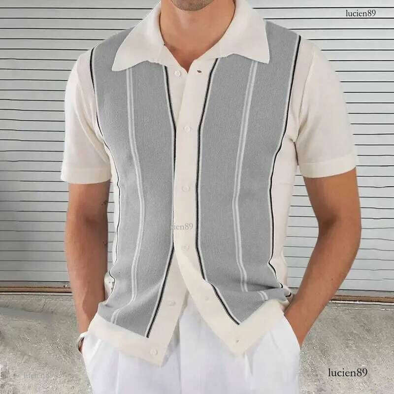 Short Sleeved Men Shirt New Fashion Versatile Mans Knitted Slim Fit Polo Collar Cardigan Top for Female Streetwear 2024 SummerX241028