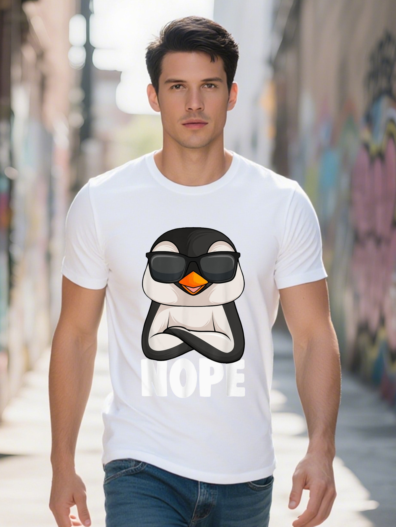 Men s Crew Neck T Shirt with NOPE Graphic Cotton Knit Fabric Short Sleeve All Season Pullover Tee for Weekend 30cad