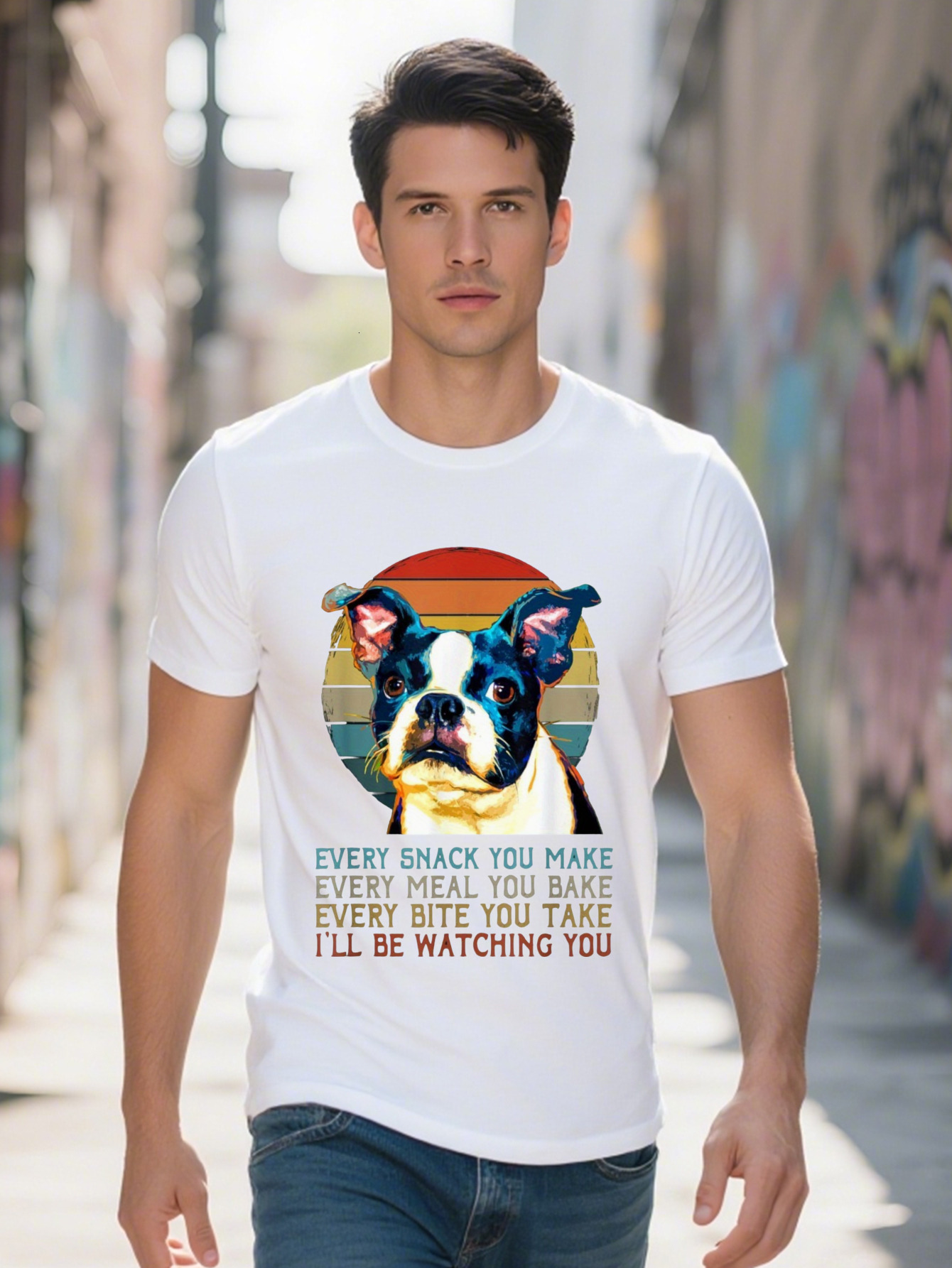 Men s Boston Terrier Graphic T Shirt Cotton Short Sleeve Casual Fit Every Snack You Make I ll Be Watching d9f82