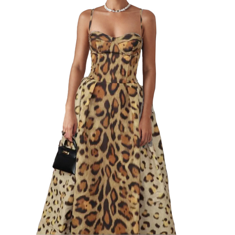 Women Dresses Designer 2025 Spring New Women Sexy Hot Girl Leopard Print Backless Slimming Strap Dress Luxury Dress