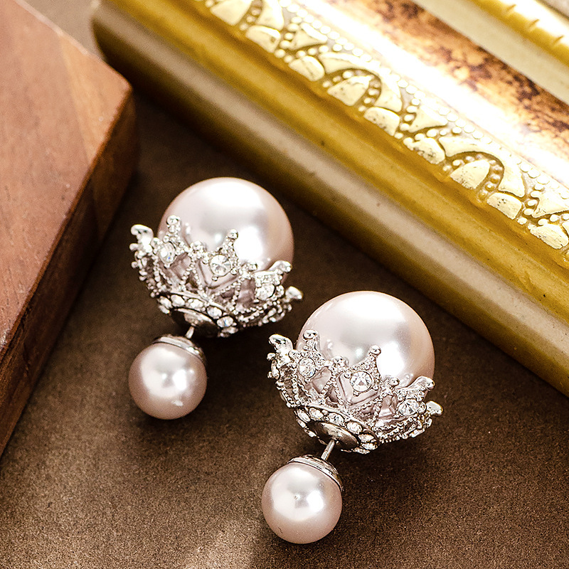 French Exquisite Socialite Double-Sided Pearl for Women High-End Light Elegant Style Sier Needle Earrings