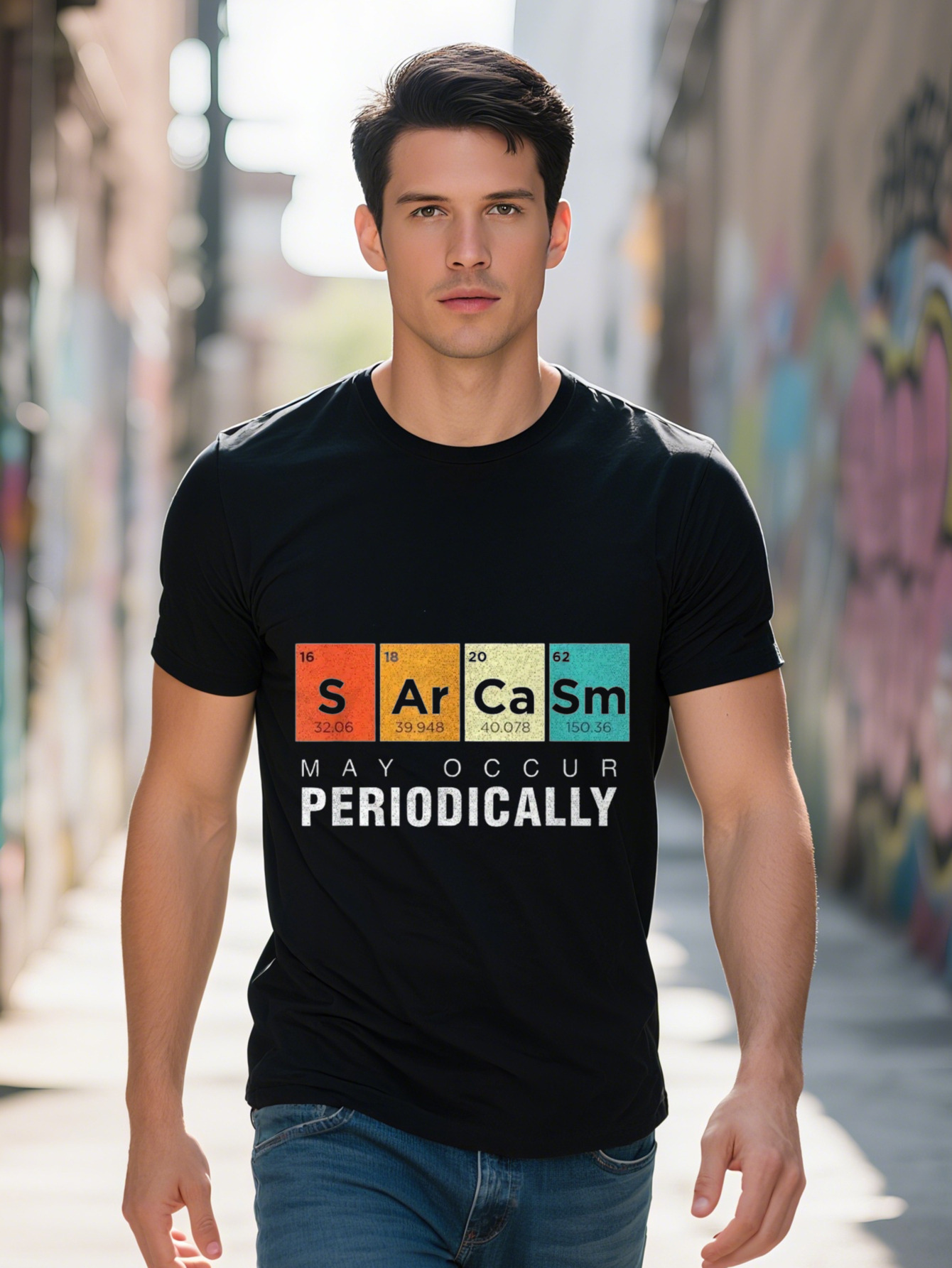 Lightweight Breathable Cotton Men's Funny Periodic Table Graphic T-Shirt White Crew Neck Casual Shirt Science Humor 92260