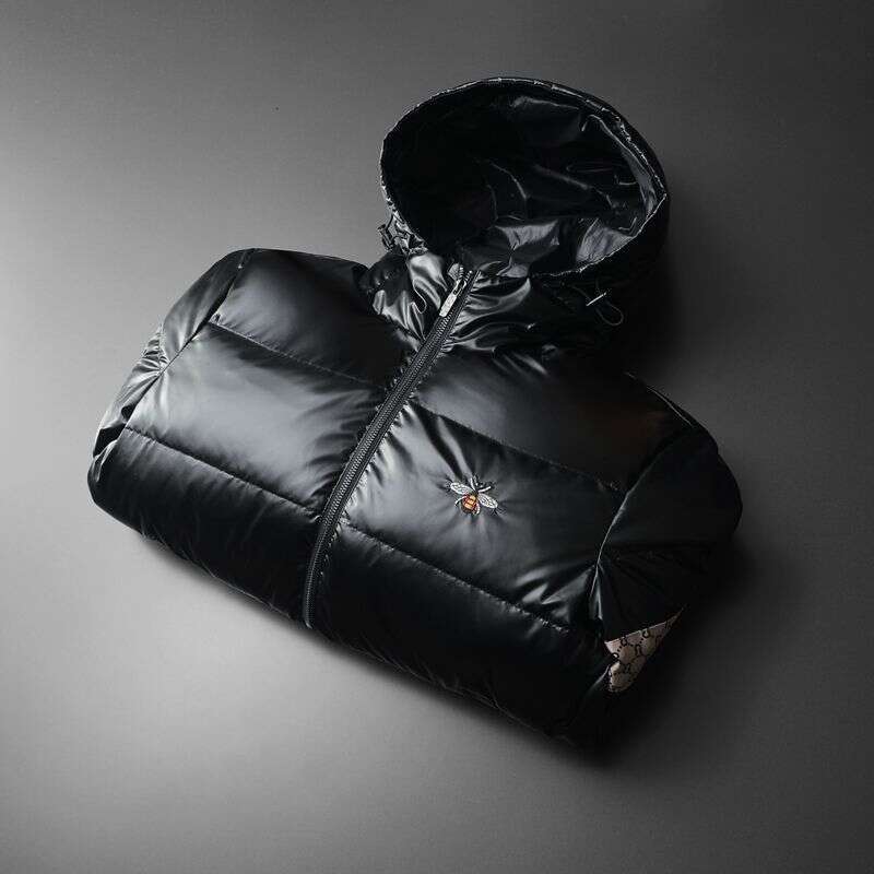 Bee Embroidery European Station Tide Brand Men's Light Hooded Slim White Eiderdown Warm Down Jacket