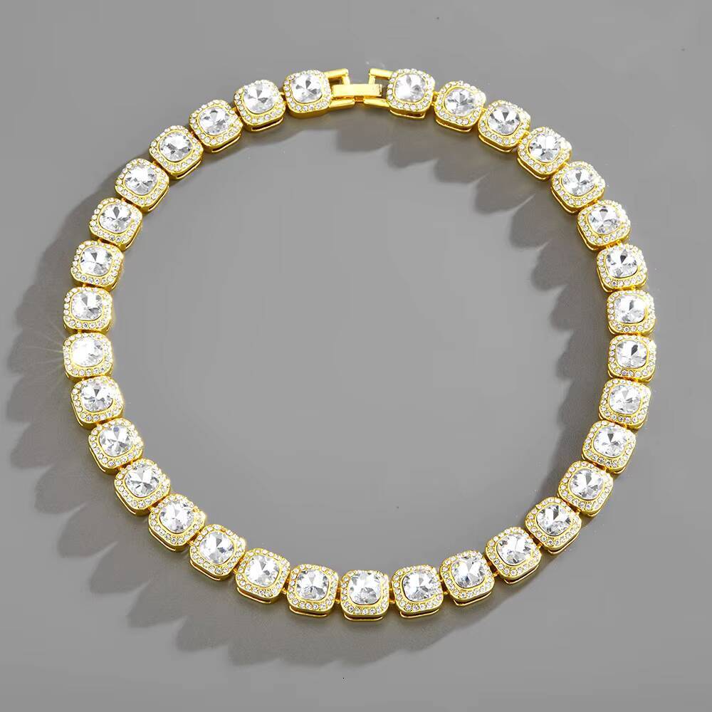 Hip Hop Iced Out Square CZ Diamond Tennis Cuban Link Chain Jewelry Trendy Gold Plated Bling Tennis Choker Necklace for Women Men