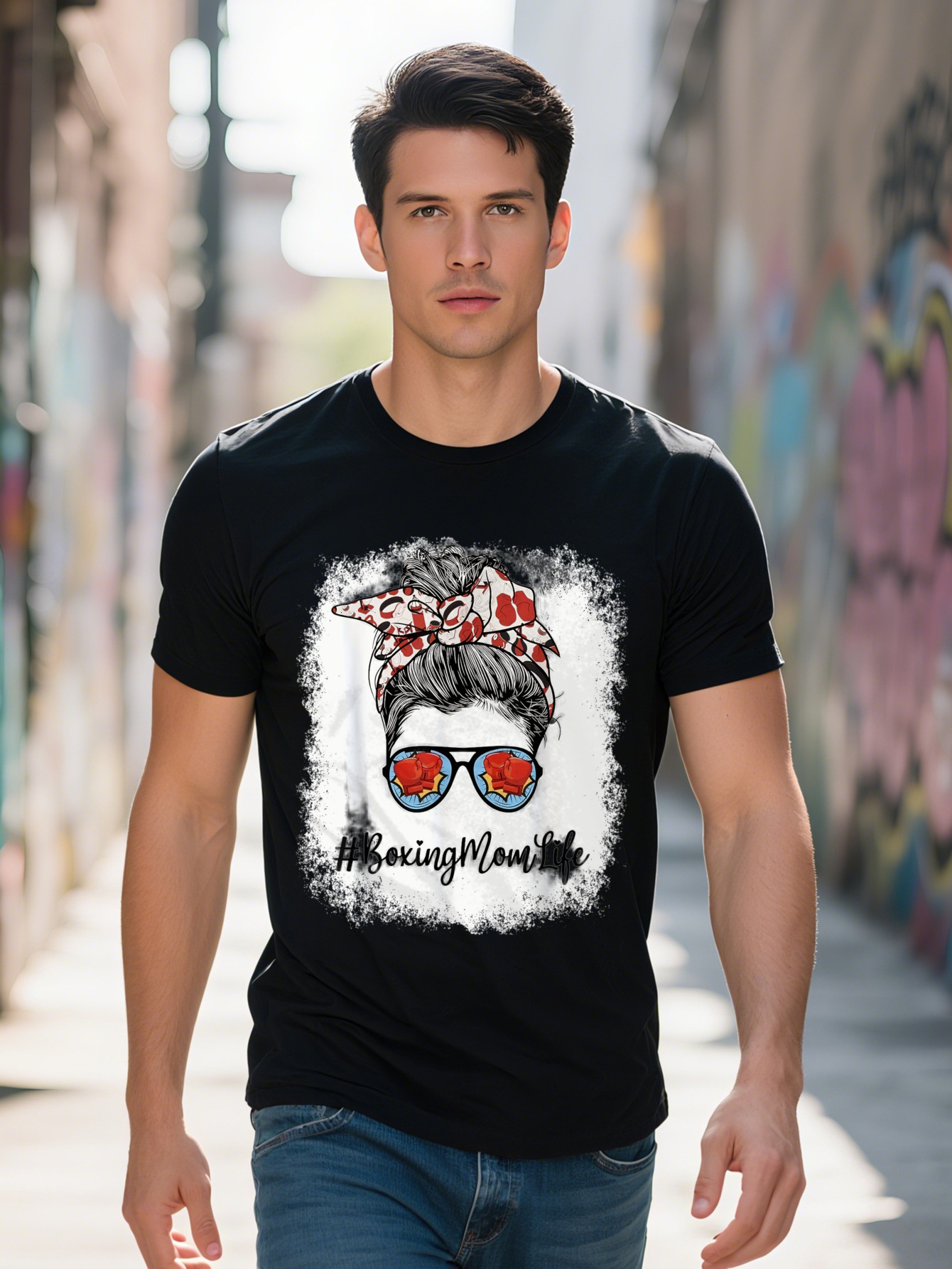 Bleached Life Boxing Mom Leopard Messy Bun Glasses T-Shirt 02b5e 8547b