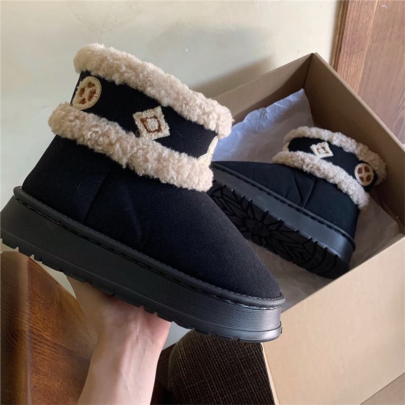 fashion 2025 Autumn Winter New Style Plush Snow Retro Casual Mid Tube Cotton Shoes Women's Versatile Warm And Thick Boots Hot Sale