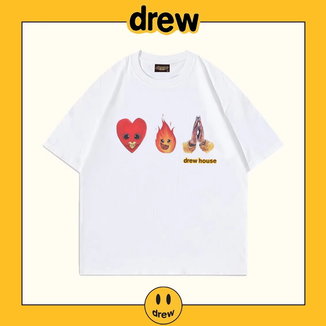 DREW HOUSE New Mens Clothing Fire printed logo T shirt men's and women's printed loose short sleeve T-shirt Designer luxury