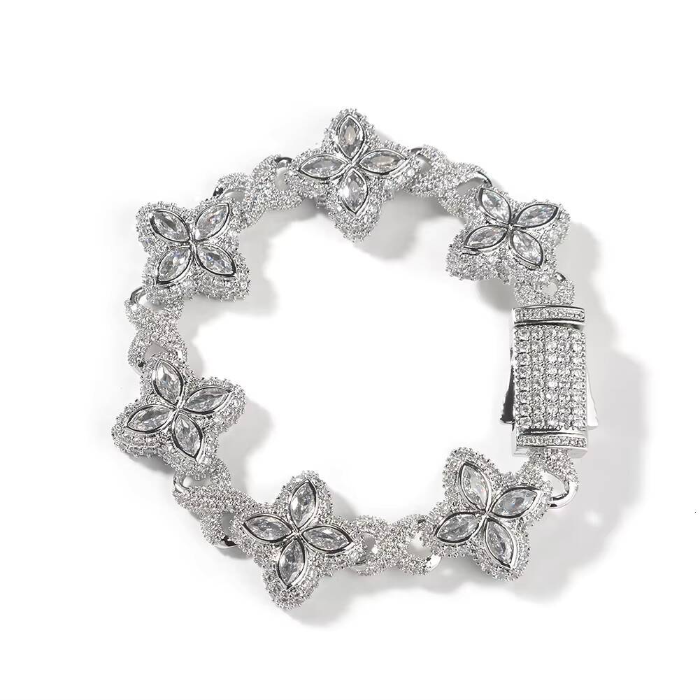 Designer necklace Fashion Hip Hop Jewelry 12mm Rose Gold Colored Diamond Four Leaf Clover Infinity Link Bracelet