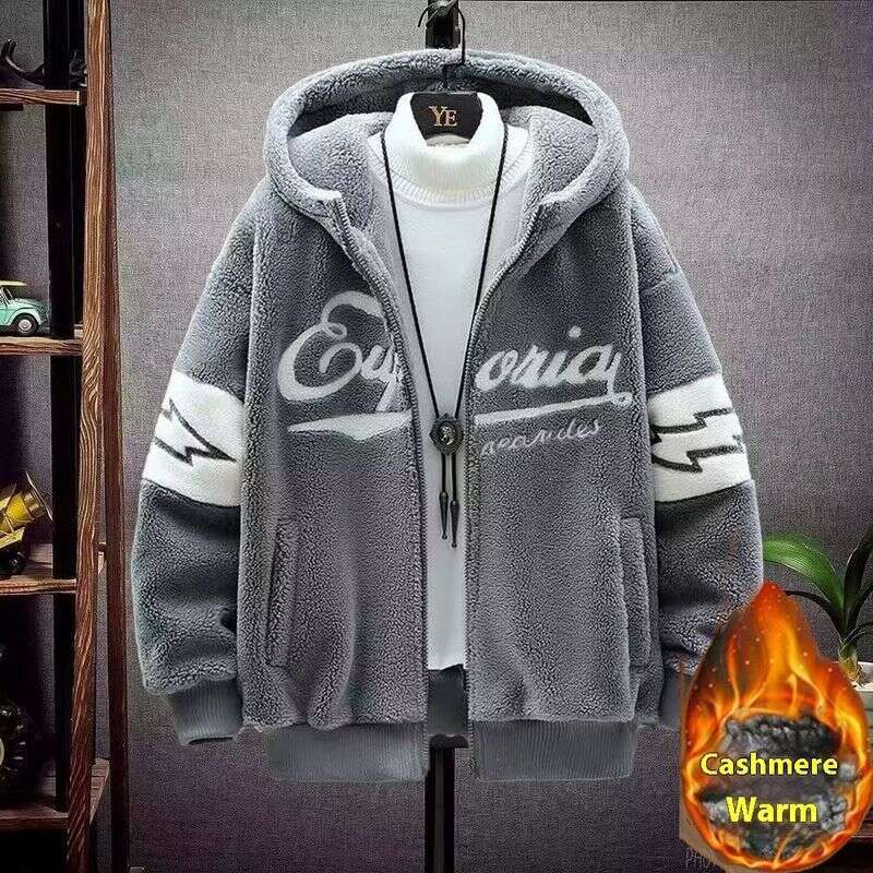 Lamb Fleece Men's Winter Thick Korean Edition Rascal Handsome Loose Couple Trendy Brand Warm Coat Cotton Clothes