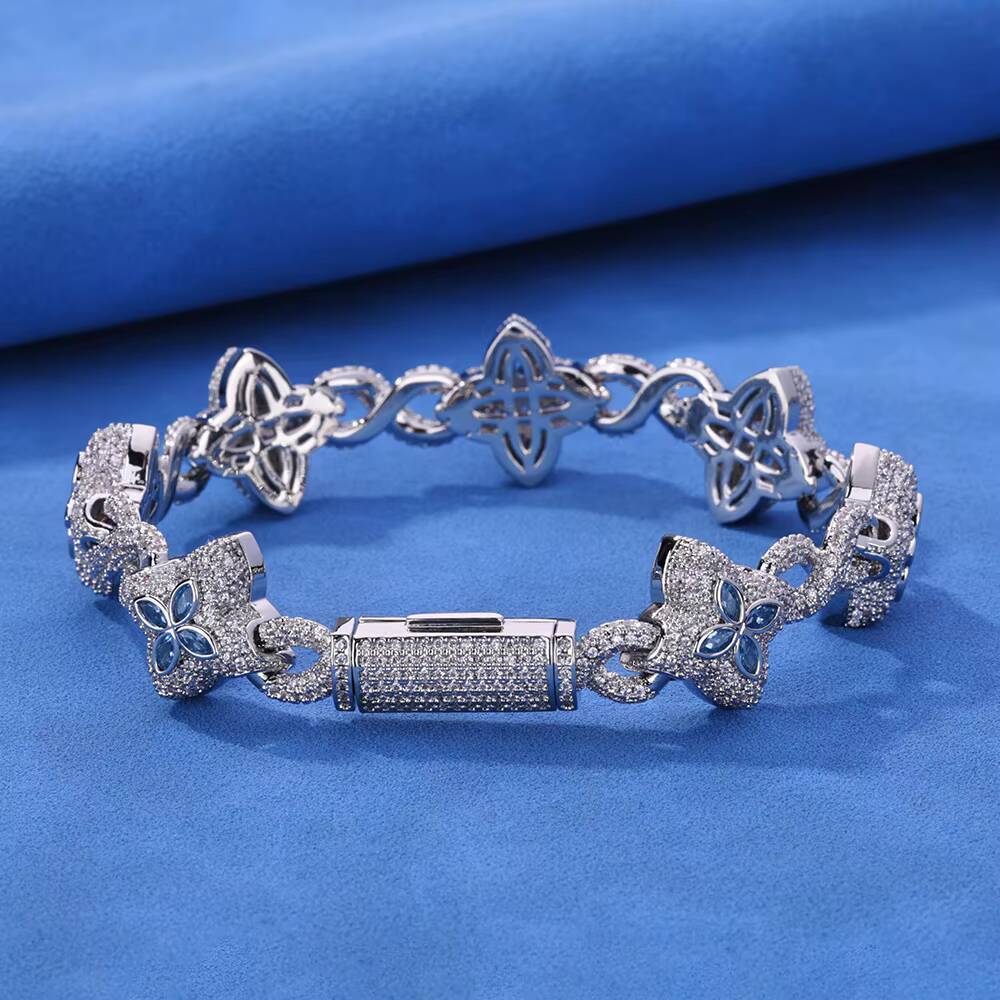 De Hip Hop Jewelry Flower Cross Design Iced Out Diamond Chain Silver Gold Four Leaf Clover Infinity Miami Cuban Link Bracelet