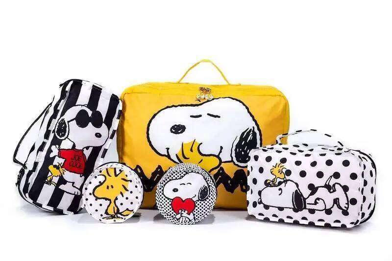 Cartoon Printed Polka Dot Dog Zipper Travel Storage Set Five Piece Yellow Cute Portable Toiletry Bag Gift