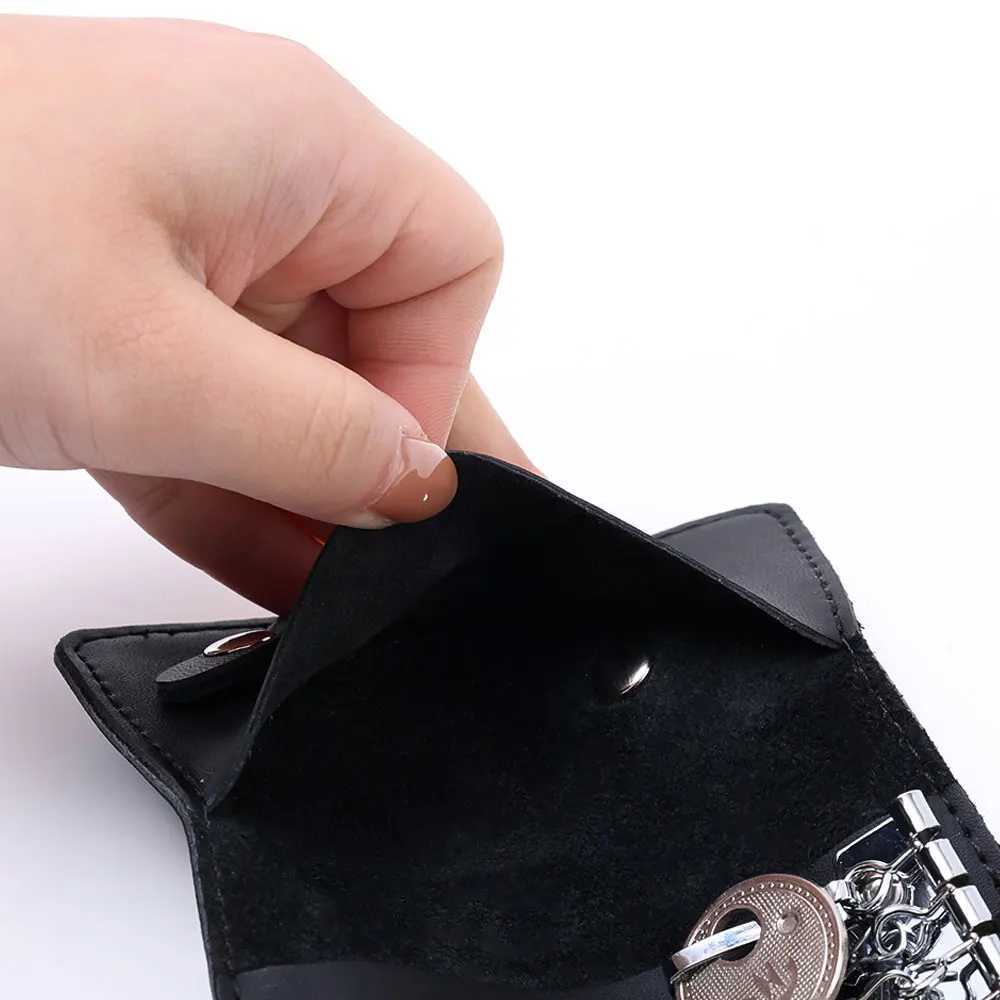 Portable Leather Housekeeper Holders Car Keychain Key Punch Bag Case Men Black Keys Wallet Cover Simple Solid Color Storage Bags G250802