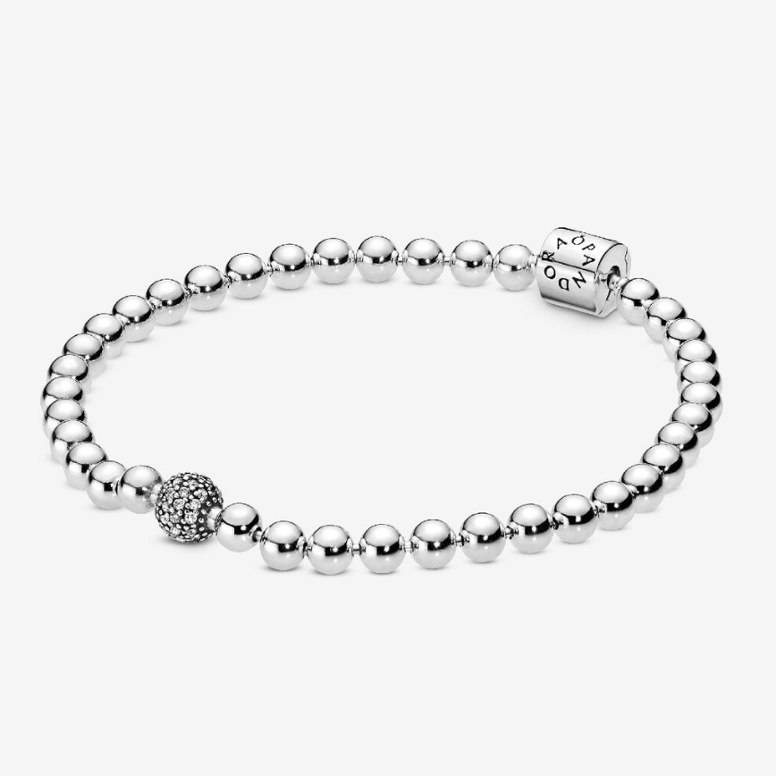 925 Sterling Silver Beads Bracelet Pave Transparent Zircon Stone Bead Bracelet Fit Charm DIY Making Jewelry Gift For Women