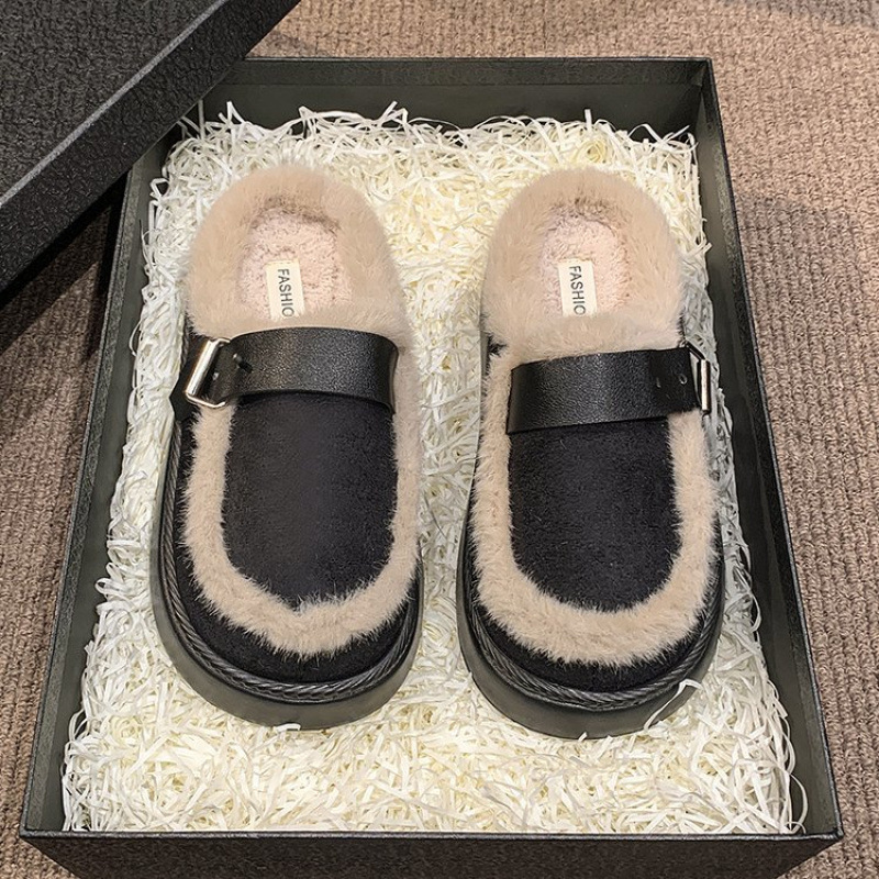 Women's new Autumn and Winter Furry Slippers with Thick Soles Soft Furry Enclosed Toes Popular among Internet Influencers Stylish Cotton Slippers
