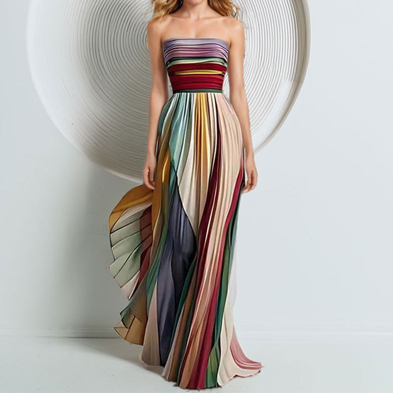 2025 new fashion European and American sexy strapless colored long dress, new designer dress
