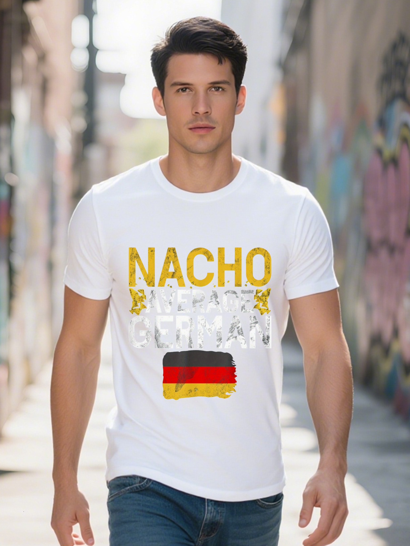 Men s Funny Nacho Average Graphic T Shirt Distressed with German Flag Black Casual Short Sleeve Tee Regular Fit ff483