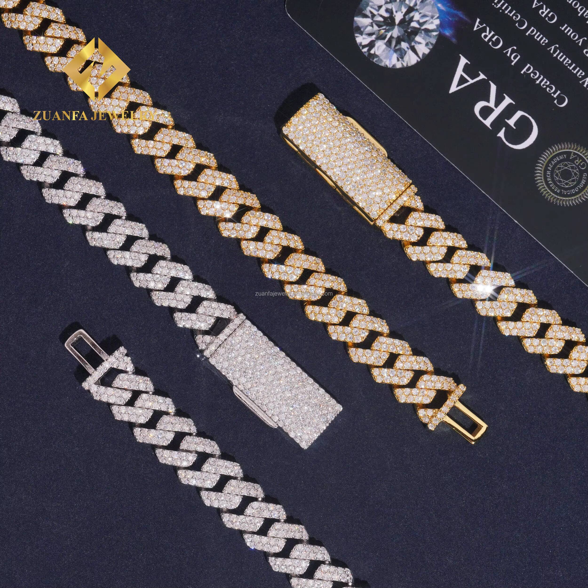 Best Selling Jewelry 10mm Two Rows 925 Solid Silver Iced Out Hip Hop Pass Tester Moissanite Miami Cuban Link Bracelet