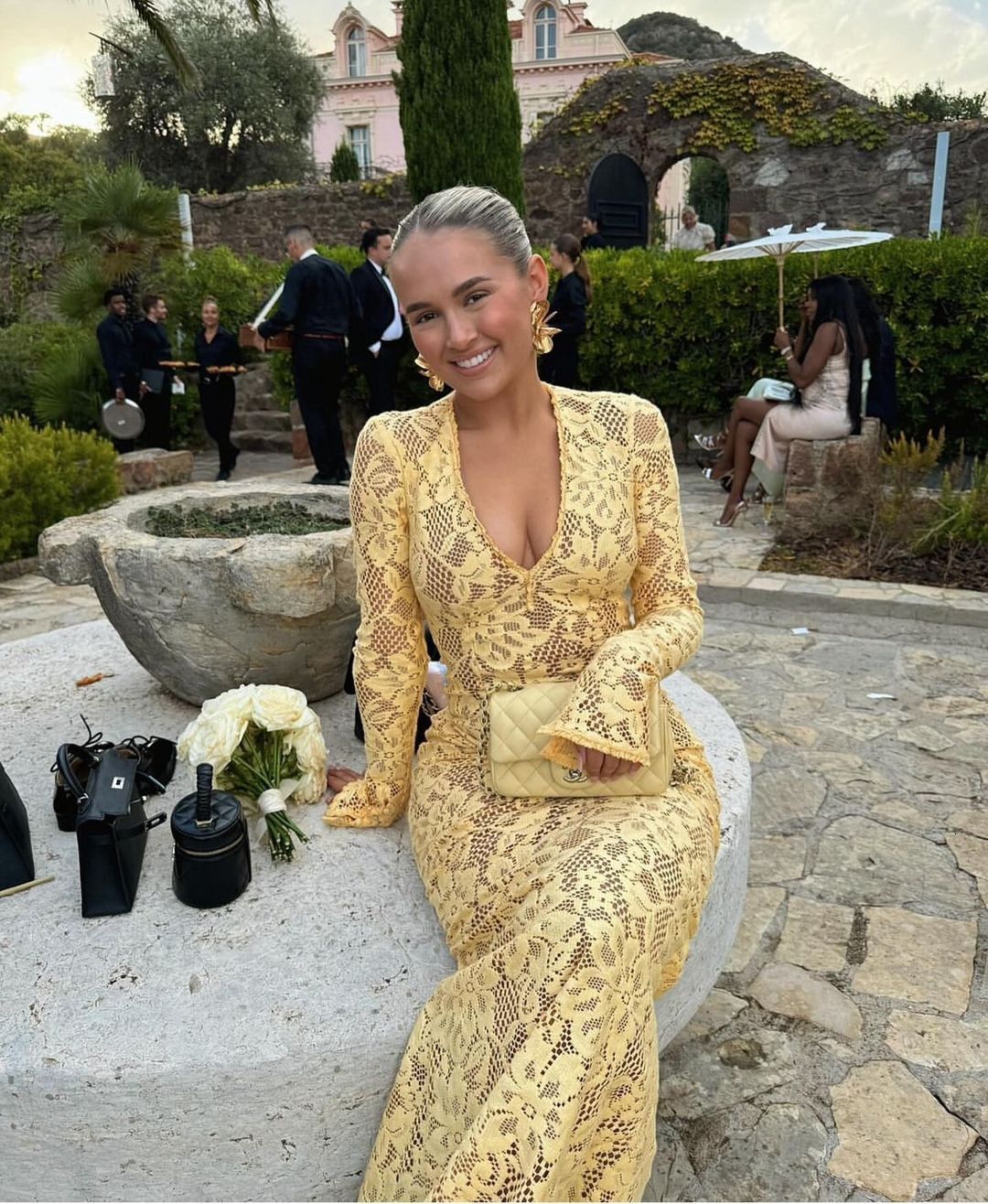 2025 trend European and American sexy fashion new deep V-long sleeved mesh hollow mermaid dress new designer dress