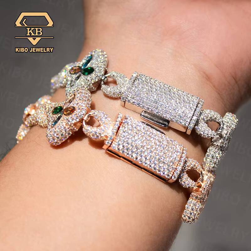 New Design S925 Hip Hop Jewelry Iced Out Colored Moissanite Infinity Link Clover Cuban Bracelet