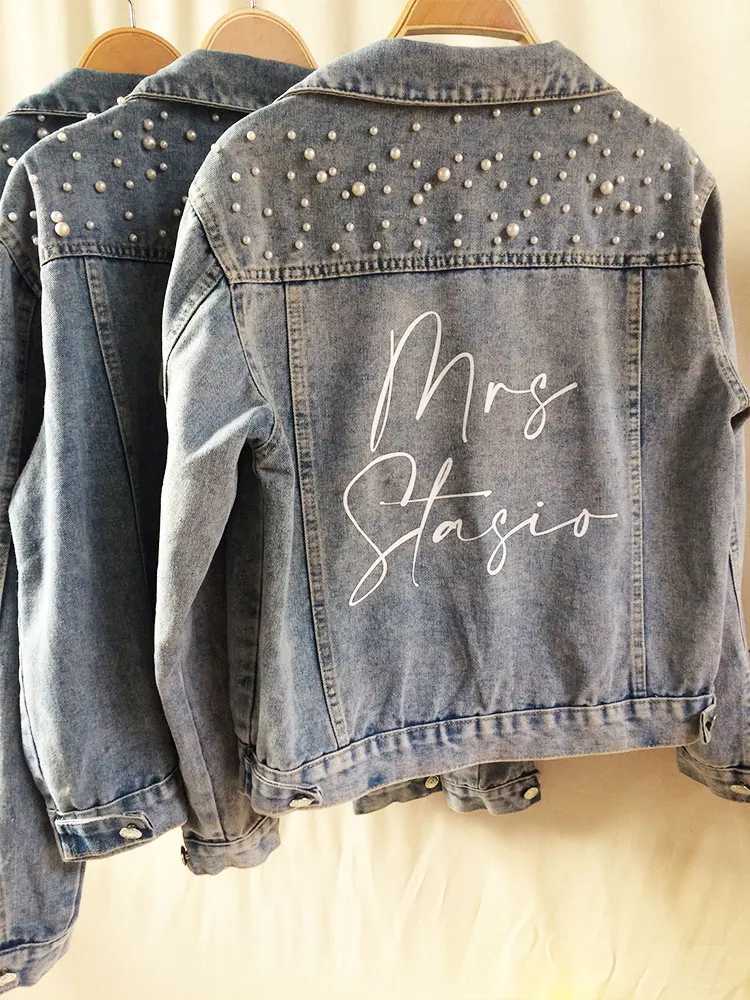 Personalized Statement Denim Bridal Jacket Custom Name Pearl Detailing MRS Jacket Custom Date Placement On Collar Bride Gift New Z250804