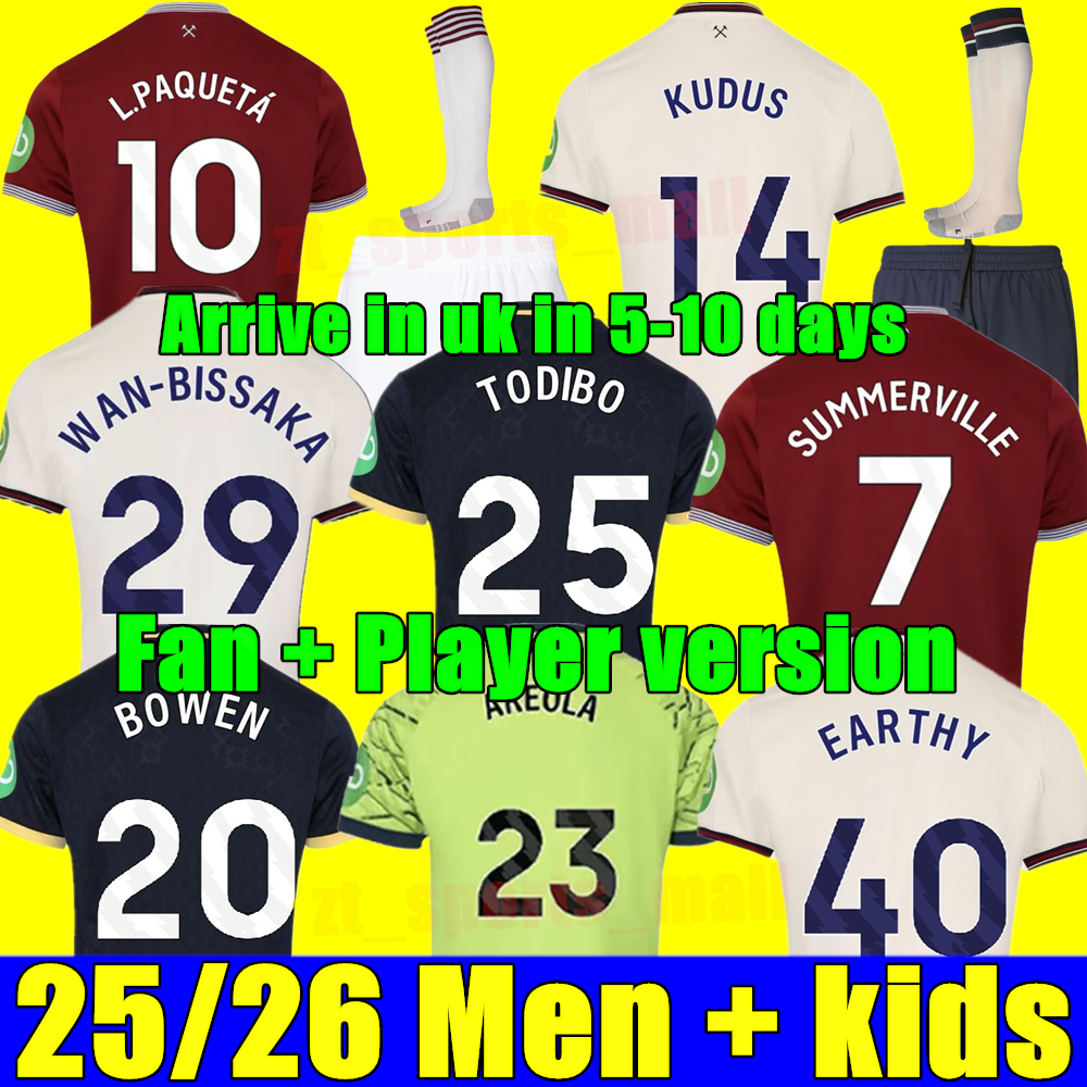 2025 2026 Soccer Jerseys 25 26 ANDERSON R UNITEDS RICE BOWEN ANTONIO P.FORNALS Football Shirt NOBLE FORNALS DAWSON Fans player version Men kids Kits sock Full sets