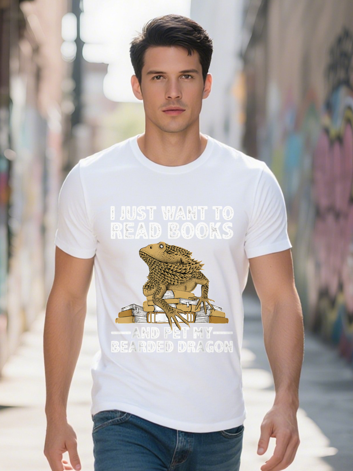 Cute Bearded Dragon For Men Women Zoology Reptile Book Lover T-Shirt Cotton e0bbf