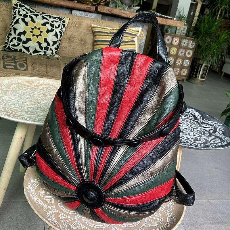 Multi color patchwork backpack fashion colorful watermelon large hat rainbow women shoulder bag