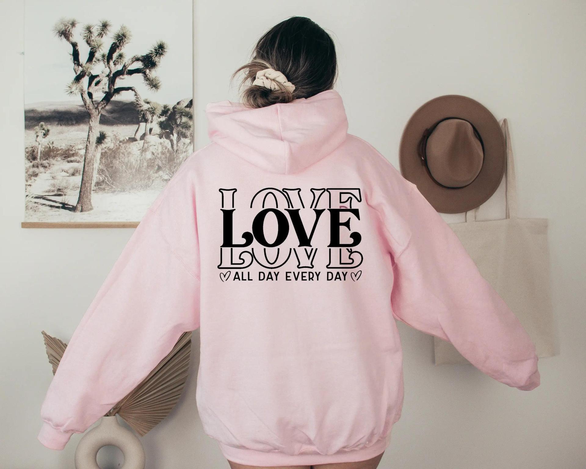 Free shipping designer New Women Drop Shoulder Sleeve Fleece Sweatshirt LOVE Letter Print Kangaroo Pocket Drawstring Print Hoodie High quality clothin