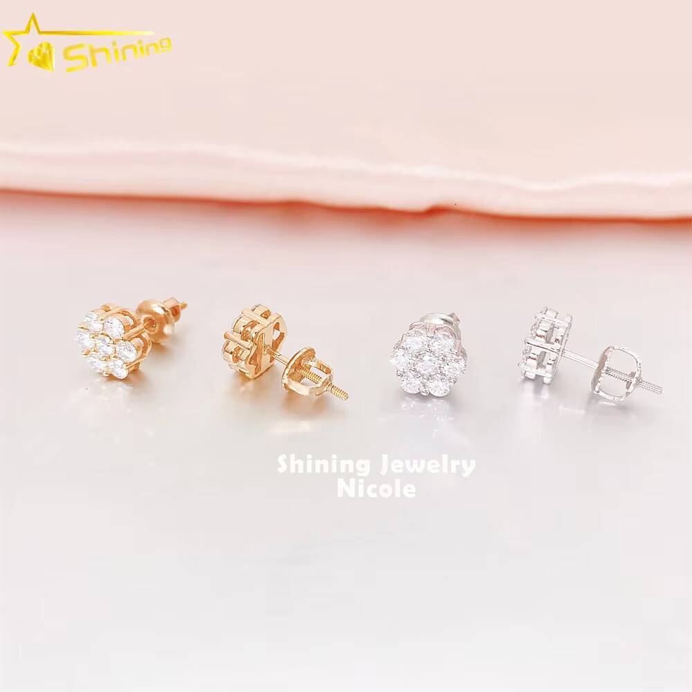 Top Quality Stud Earring 925 Sterling Silver Screw Back Certified Moissanite Flower Luxury Earrings