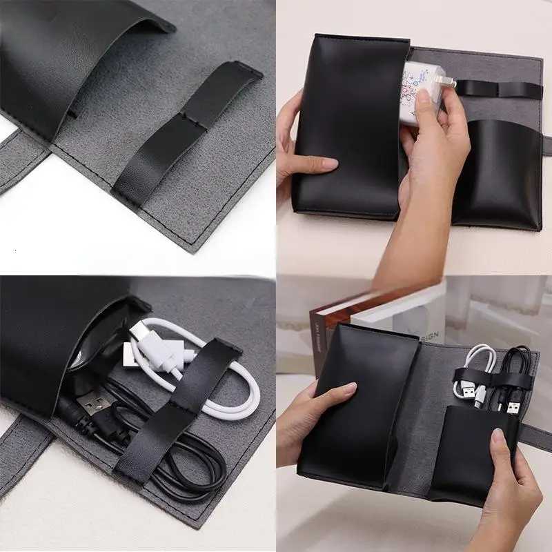Personalized PU Leather Travel Headset Data Cable Storage Bag Custom Name Data Wire Protective Cover Shockproof Large Capacity G250802