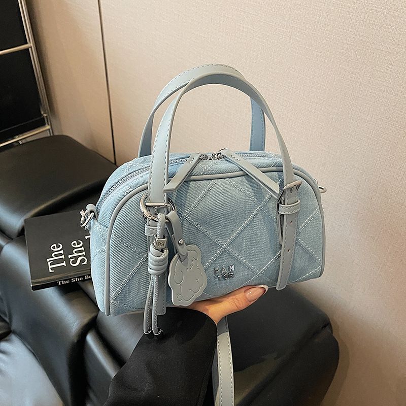 Women's Bags Niche Design Dia Embroidery Light Blue Denim Female Hand Held Shoulder Crossbody Pillow Bag