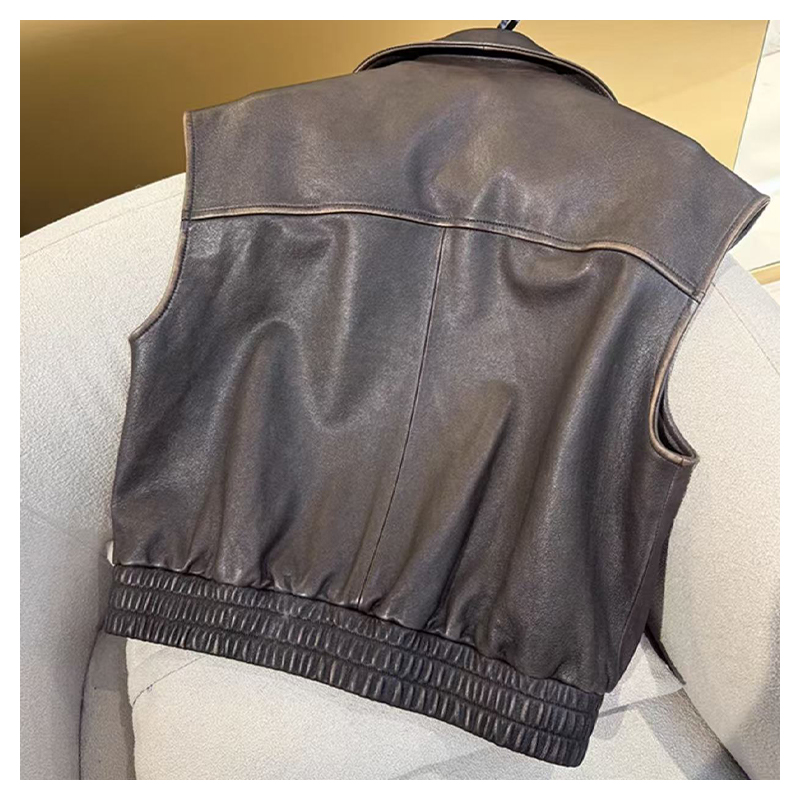 2025 Autumn/Winter New Sheepskin Retro Leather Used Scratch Tank Top Motorcycle Coat