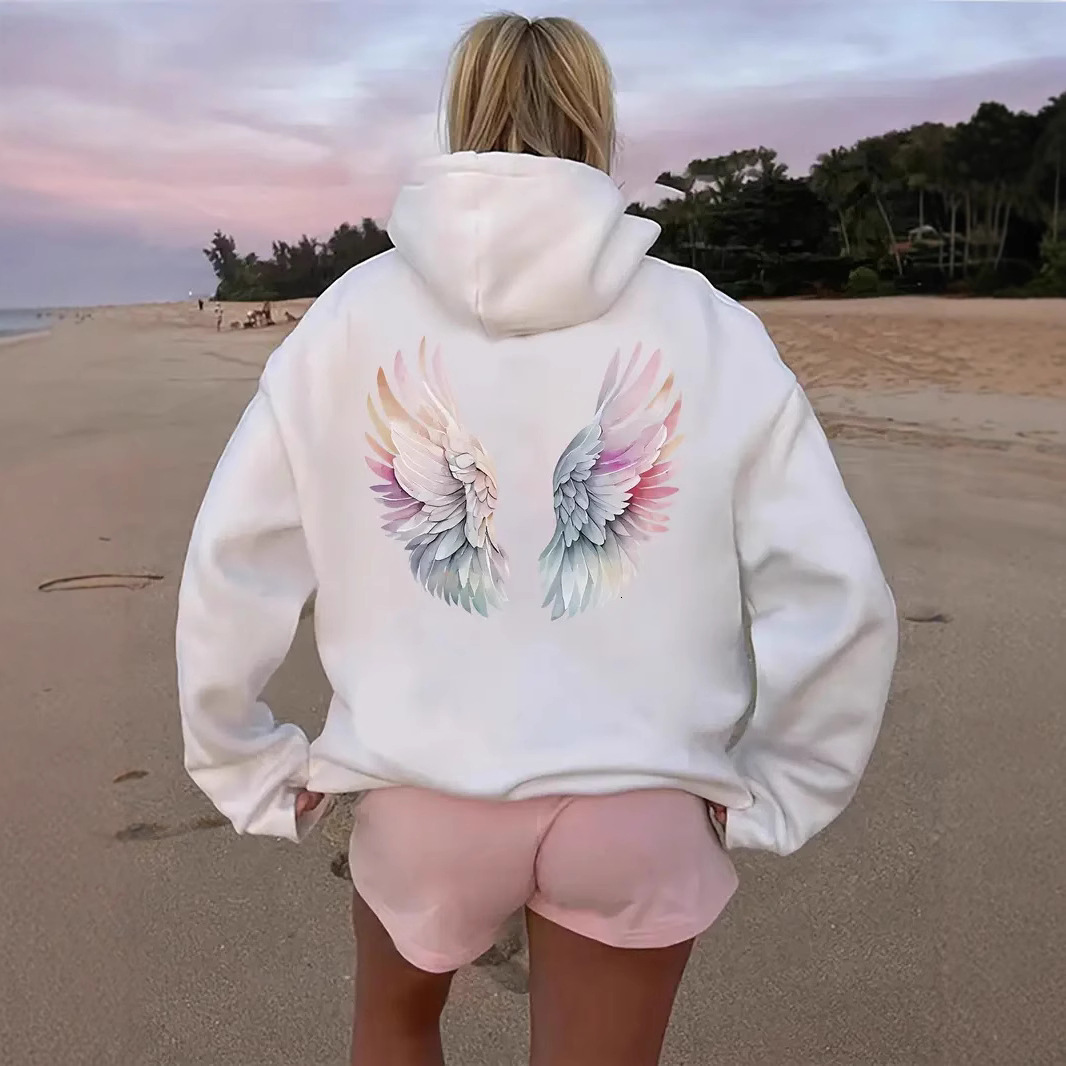 Free shipping designer New Women Fleece Sweatshirt with Wings Hoodie with Kangaroo Pocket Drawstring and Drop Shoulder Sleeves High quality clothing