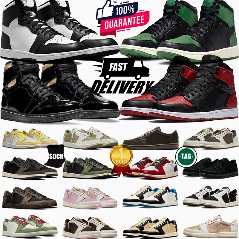 Basketball Shoes For Men Women 1 high Sneakers pandas Dark Mocha University white Bred Patent Lucky Light Smoke Outdoor Sports Mens Trainers Size 36-46