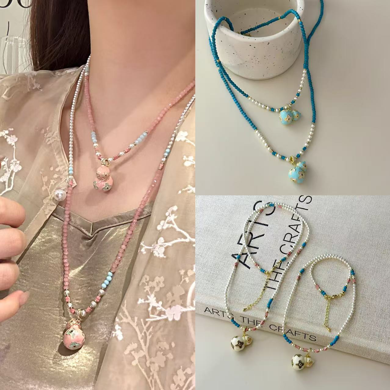 Chinese Neo Chinese Style Summer Trending Dopamine Color Enamel Drizzle Gourd Beaded Necklace for Women Vibrant Elegant Jewelry Accessory