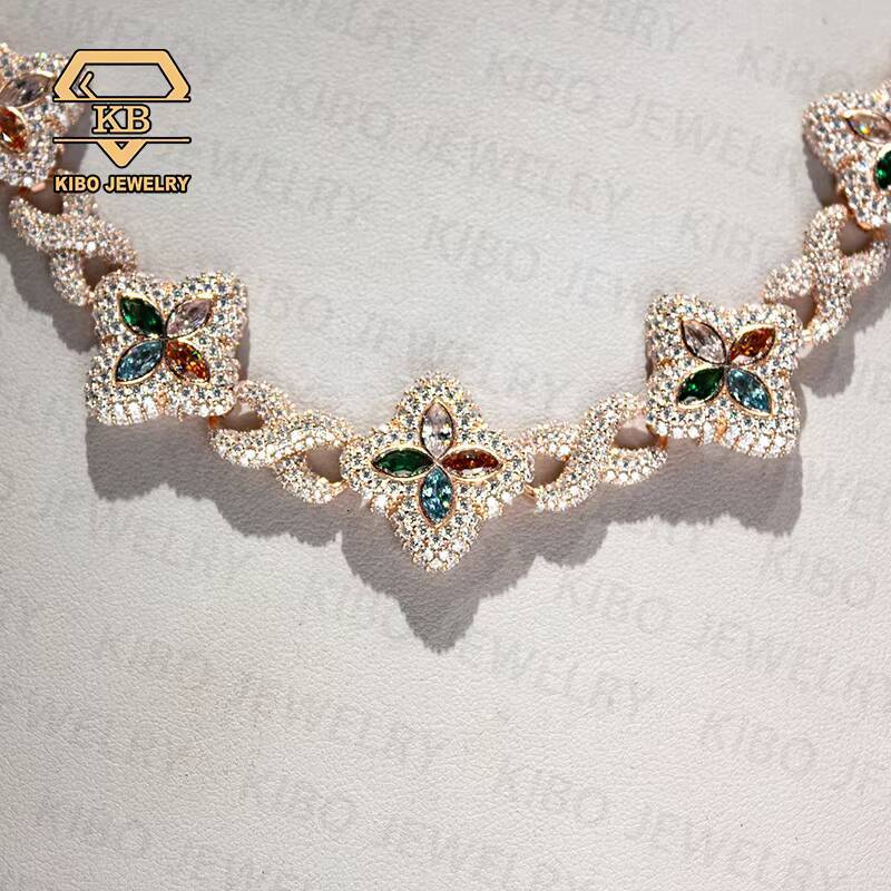 Hip Hop Clover Chains Jewelry VVS Moissanite 925 Silver Rose Gold Plated 12mm Moissanite Iced Out 4 Leaf Cuban Link Chain