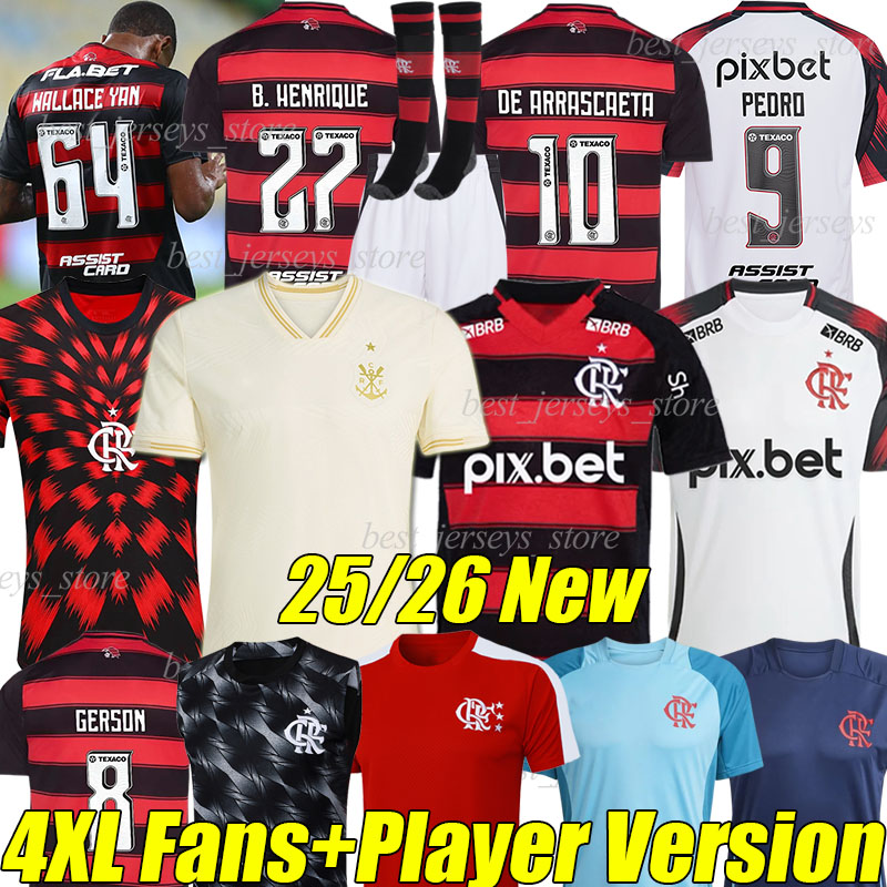 P-4GG 2025/26 Flamengo B. HENRIQUE soccer jerseys DE ARRASCAETA L. ARAUJO WALLACE YAN JUNINHO PLATA MATHEUS G. PEDRO L.ORTIZ MICHAEL football shirt men kids kits socks sets