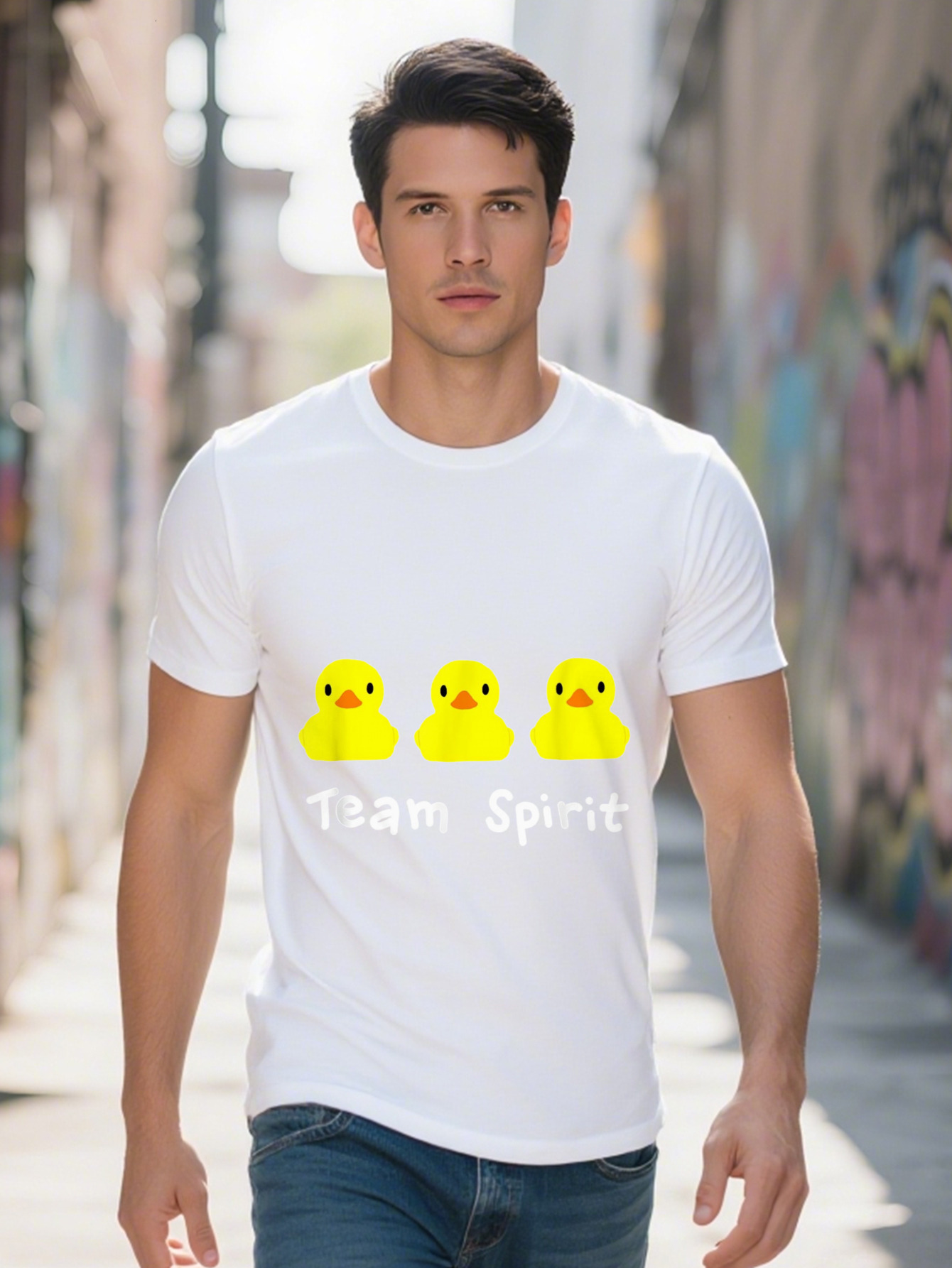 Men's T-shirt Cotton Team Spirit Three Yellow Rubber Ducky Ducks Graphic Print T Shirt 6bb41