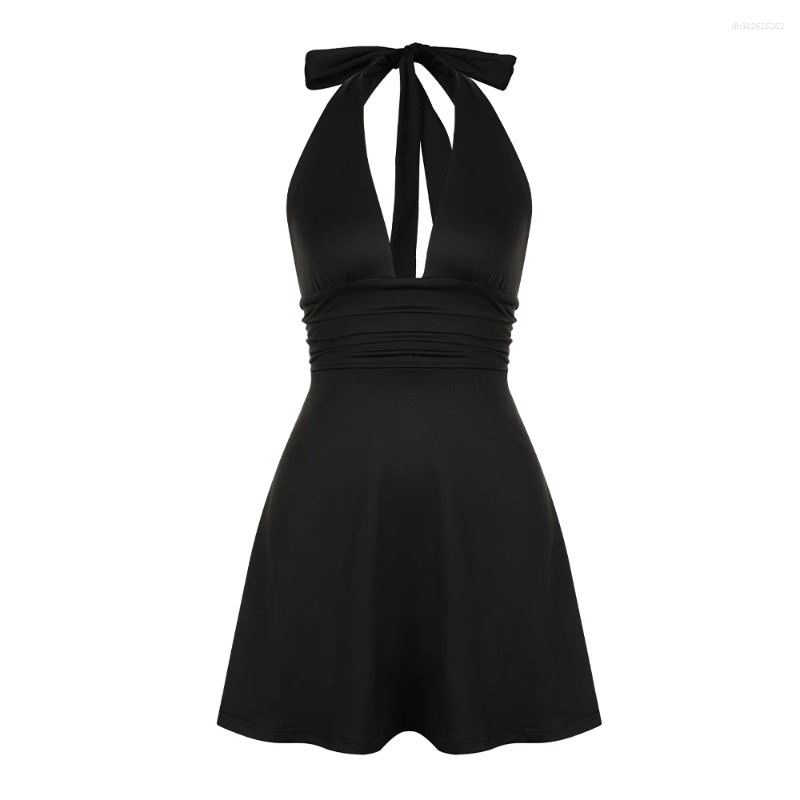 Casual Dresses Halter Backless Black Sexy Women's Dress 2025 Fashion Korean Short Elegant Female Clothing Evening Party Formal Occas Dres
