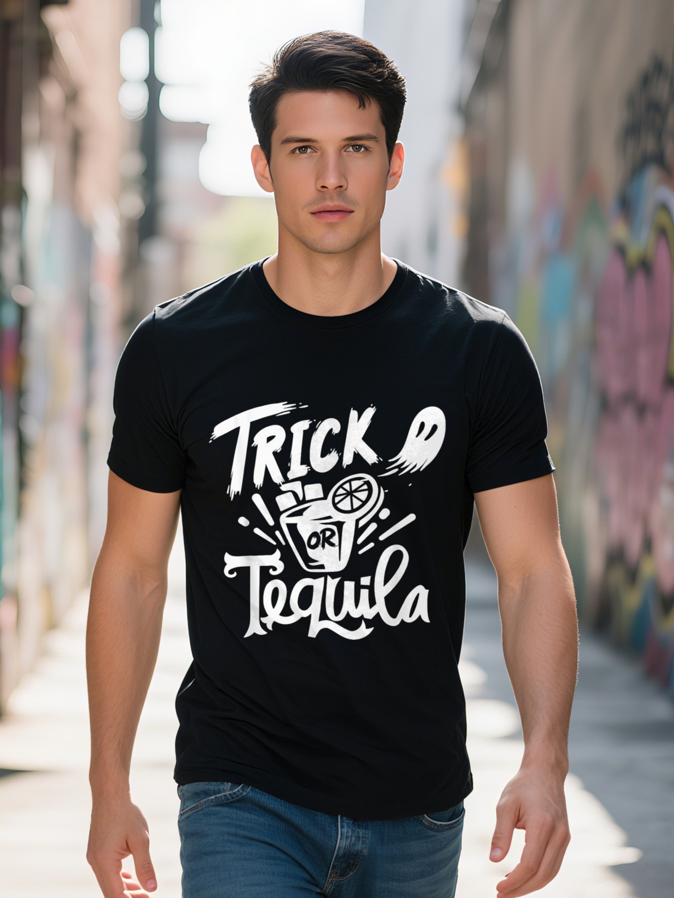 Trick Or Funny Halloween Party Tequila Shot Drinker T Shirt 97536